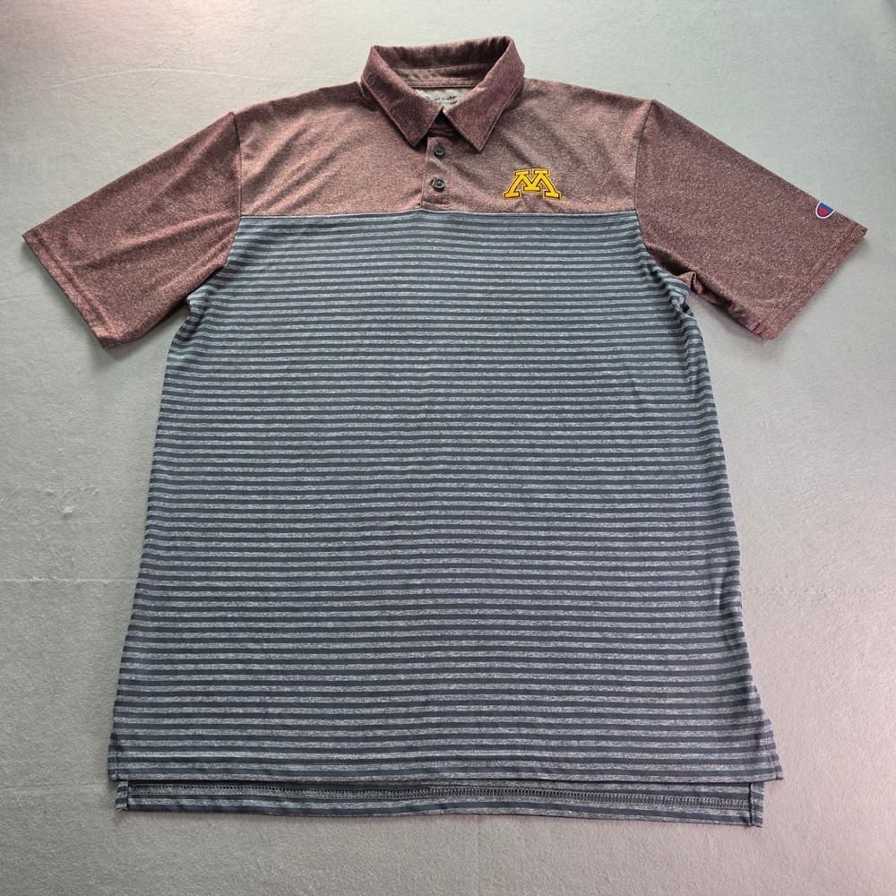 Champion Minnesota Golden Gophers Polo Shirt Mens Medium Maroon Striped NCAA